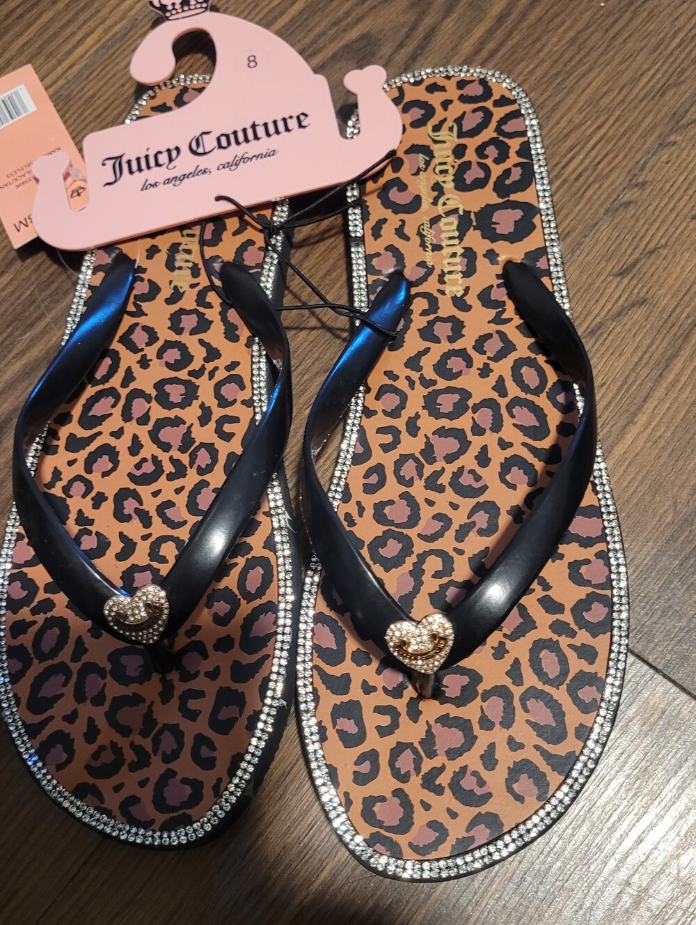 NWT JUICY COUTURE LEOPARD PRINT RHINESTONE HEART FLIP FLOPS